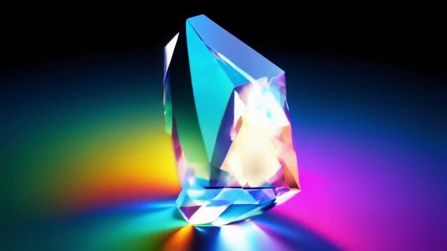 Abstract Colourful Glass prism refracting spectrum light. AI generated loop