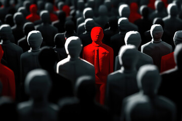 one person is standing out in a crowd of other people