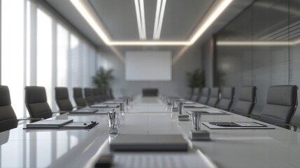 Fototapeta na wymiar Business Meeting Conference Room With Long Table and Chairs Generative AI