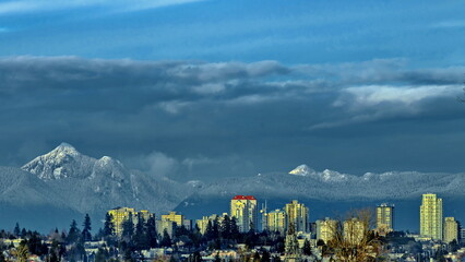 Residentialarea of  high-rise buildings in the city of Burnaby, construction site in the center of...