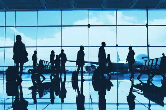 silhouettes of business people at an airport