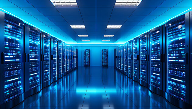 Server racks in computer network security server room data cente