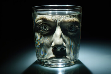 Screaming woman's face in a glass. Social problems concept. Generated by artificial intelligence
