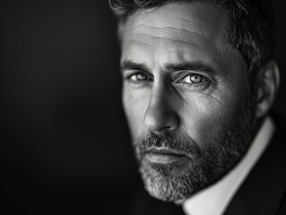 Black and white portrait of a presentable man.