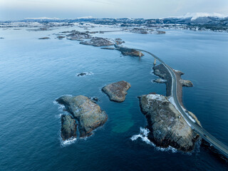 The Atlantic Ocean Road with Storseisundet Bridge iin winter (Nordmore, Norway).