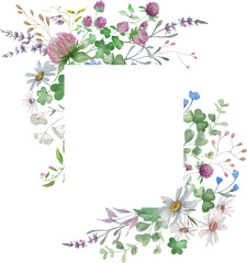 Watercolor floral  frame. Hand drawn illustration isolated on a  transparent  background. Vector EPS.