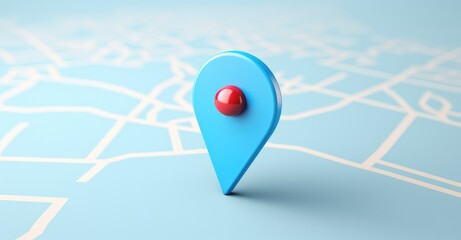 Blue geolocation marker on the map in 3D style. Navigation system. Pin - obrazy, fototapety, plakaty
