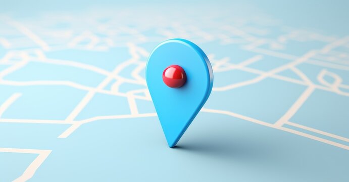 Blue geolocation marker on the map in 3D style. Navigation system. Pin