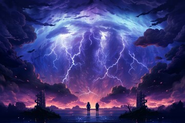 Ferocious thunderstorm giants, summoning lightning and thunder with their mighty presence - Generative AI
