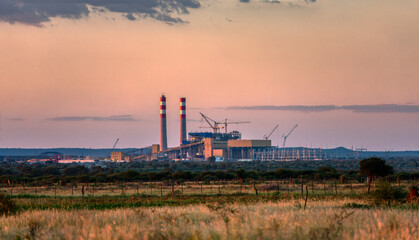Fototapeta na wymiar coal station producing electricity Botswana wide angle view
