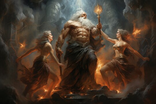 Ferocious thunderstorm giants, summoning lightning and thunder with their mighty presence - Generative AI