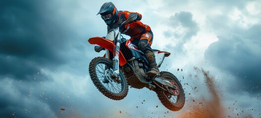 a motorcyclist doing stunts while on his dirt bike