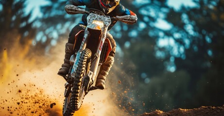 a man riding a dirt bike is taking a leap