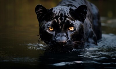 a image of a black panther in the water