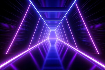 a purple neon lighted tunnel in a dark tunnel