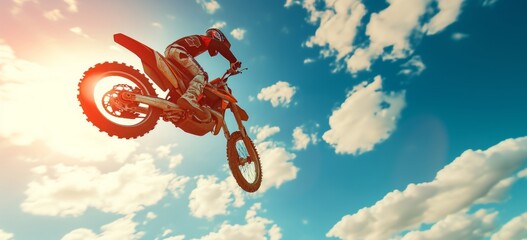 a person is jumping a dirt bike on a sunny day