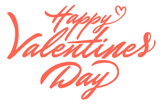 Lettering aislado color rojo con la palabra feliz día de San Valentín con un detalle de corazón, día de los enamorados, 14 de Febrero