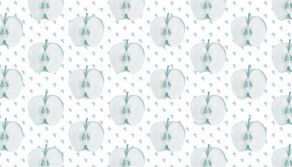 hand drawn watercolor, apple cut in half, seamless pattern for valentine's day, vector graphic resources, 16:9 widescreen wallpaper / backdrop,