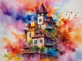 Obraz na płótnie Canvas castle in the colorful smoke