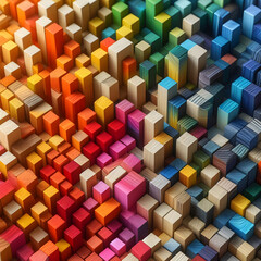 Colorful wooden blocks aligned. Wide format, generative AI,