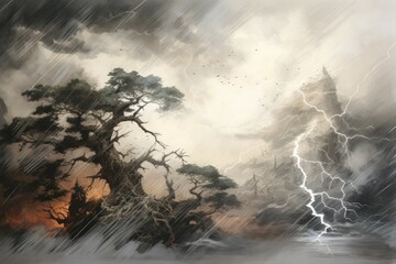 Ferocious thunderstorm giants, summoning lightning and thunder with their mighty presence - Generative AI
