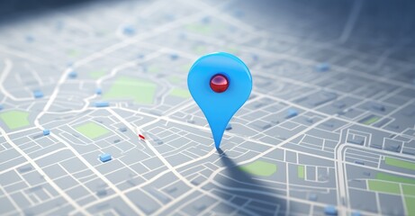Fototapeta premium Blue geolocation marker on the map in 3D style. Navigation system. Pin