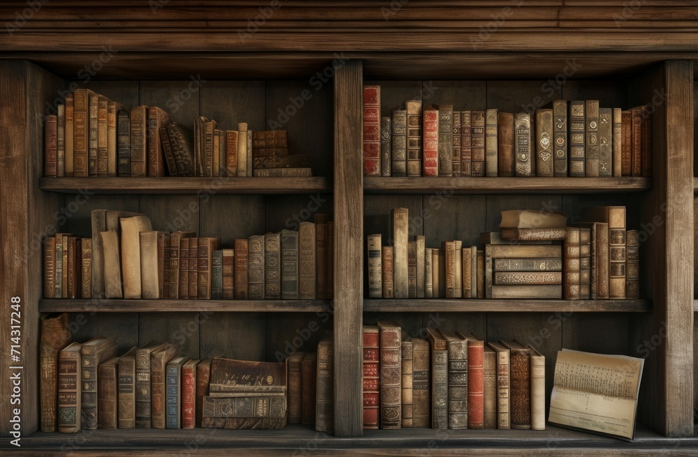 Poster an example of the shelf above and below bookcases in an old library
