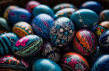 Fototapeta na wymiar an image of a pile of painted ceramic eggs