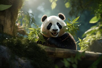 clinging panda eating bamboo