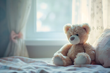 Cozy Teddy Bear on Bedside - Generative AI