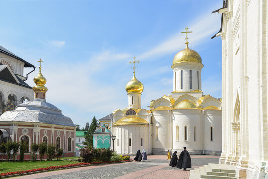 cathedrals on the territory of the Holy Trinity Sergius Lavra, sunny summer