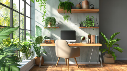 Home mock up, cozy modern workplace in interior background, Generative Ai