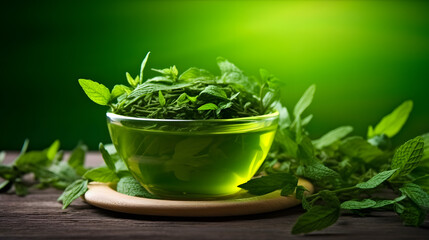 Obraz na płótnie Canvas Fresh organic green herb leaves tea