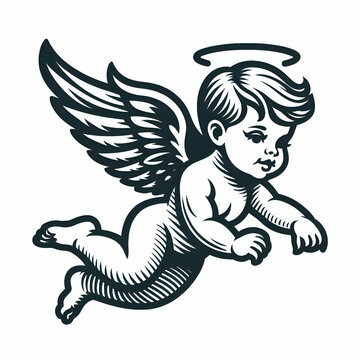 recommend clip art: Baby flying angel, white background isolated 
