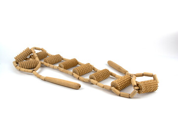 Wooden back massager with handles isolated on a white background.