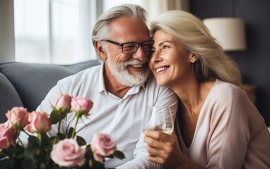 Happy older couple enjoys life and celebrates Valentine's Day