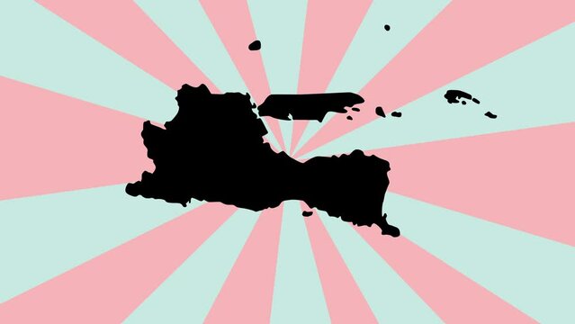 Animated map of East Java province in Indonesia with a rotating background
