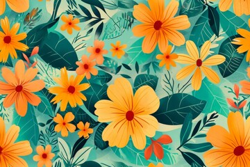 Vibrant Yellow Flowers on Green Background