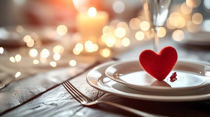 Valentine's day romantic table setting - obrazy, fototapety, plakaty