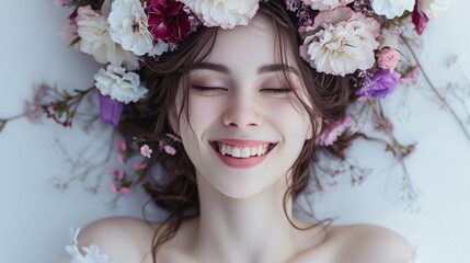 Smiling Woman With Flowers in Hair