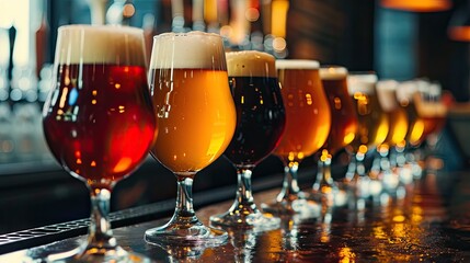 Assorted Beer Glasses on Bar Counter