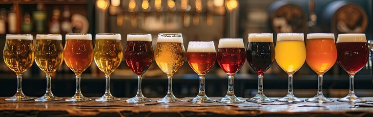 Assorted Beers in an Array of Glasses - obrazy, fototapety, plakaty