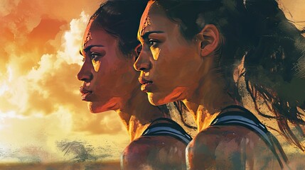 Two Women Standing Together, One Doing a Workout