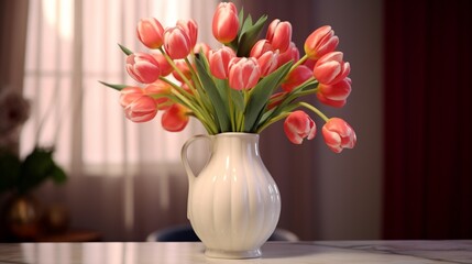 Vase with elegant tulip flowers on the table