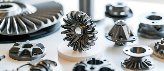 Metal and plastic parts for mechanical engineering, produced with 3D printing technology. Emphasis on quality, technology, innovation, and industrial advancement. Sample product. - Powered by Adobe