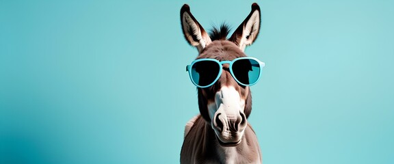 Creative animal concept. donkey in sunglass shade glasses isolated