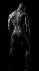 Fototapeta na wymiar An artistic black and white portrayal of a male figure from behind, with a focus on the symmetry and form of the human body.