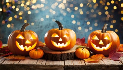 Naklejka na ściany i meble three halloween jack o lantern pumpkins