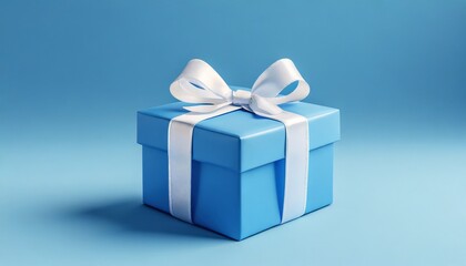 Obraz premium blue gift box with white bow on light blue background 3d render 3d illustration genarative ai