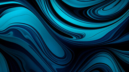 This is some blue and black swirls, in the style of black background, marble, fluorescent colors, light black and cyan, unmodulated color